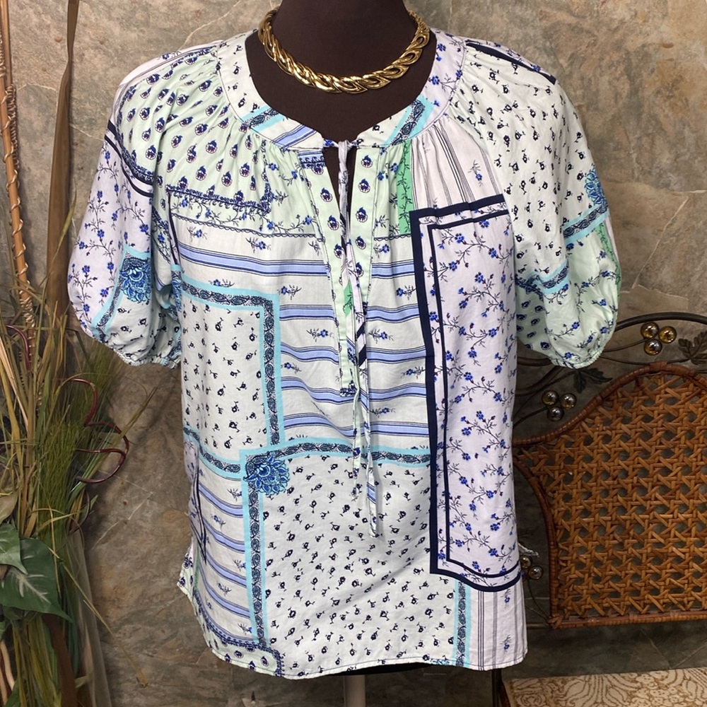 Ann Taylor loft shirt, top blouse tunic, BoHo vintage hippie, small puff sleeve
